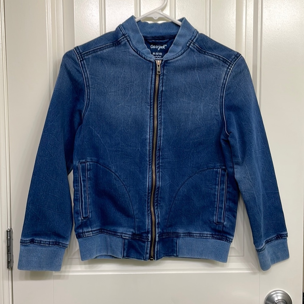 EUC Cat & Jack Boys' Denim-Style Blue Bomber Jacket